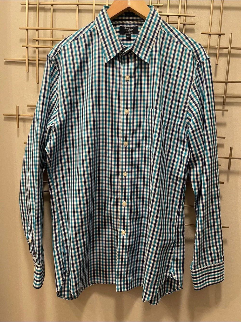 J. Crew Teal, Navy & White Checked Dress Shirt